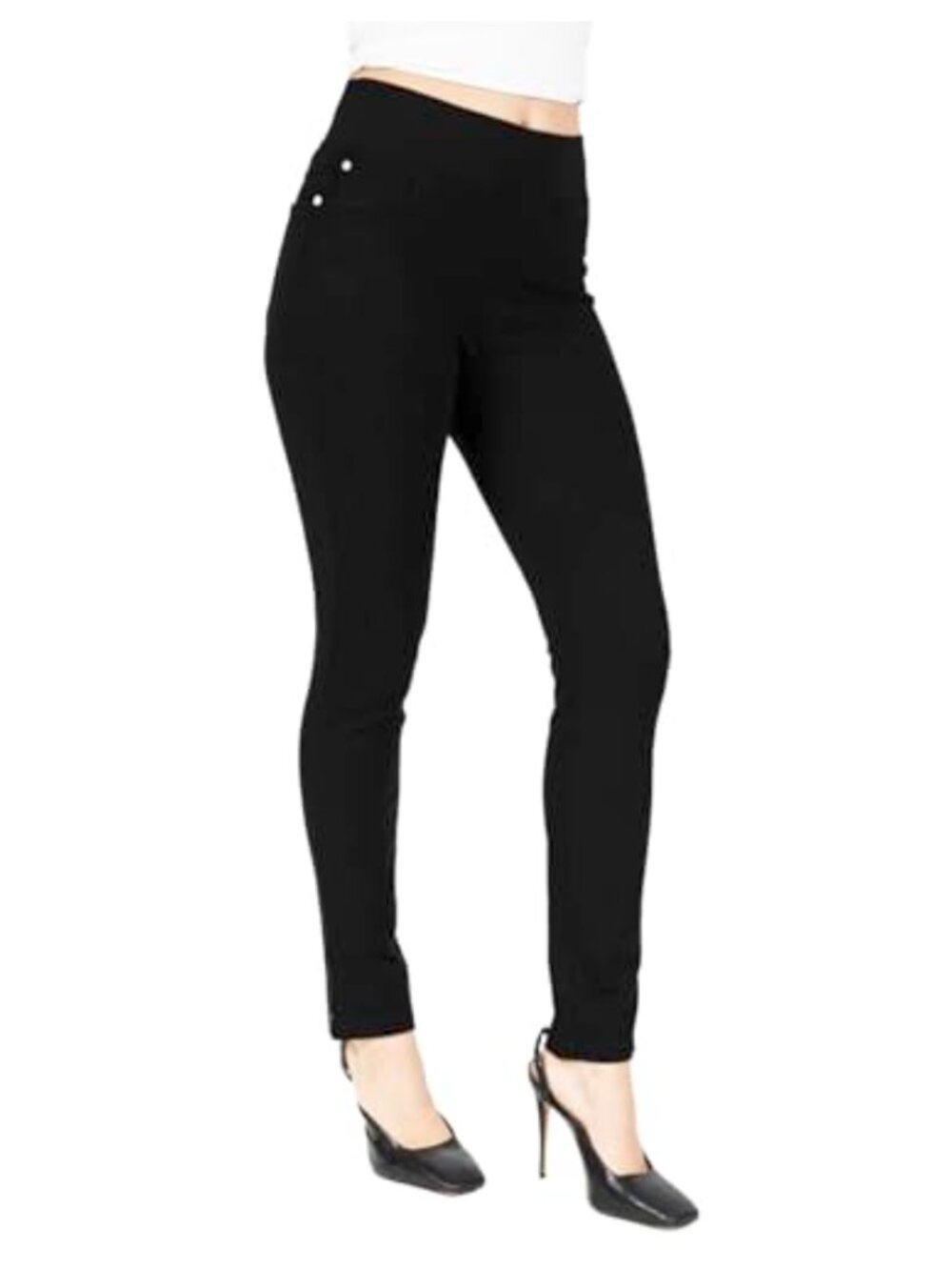 High-Waist Slim Fit Ponte Pants with Gold Rivet Details 5-Pocket Stretch Dress